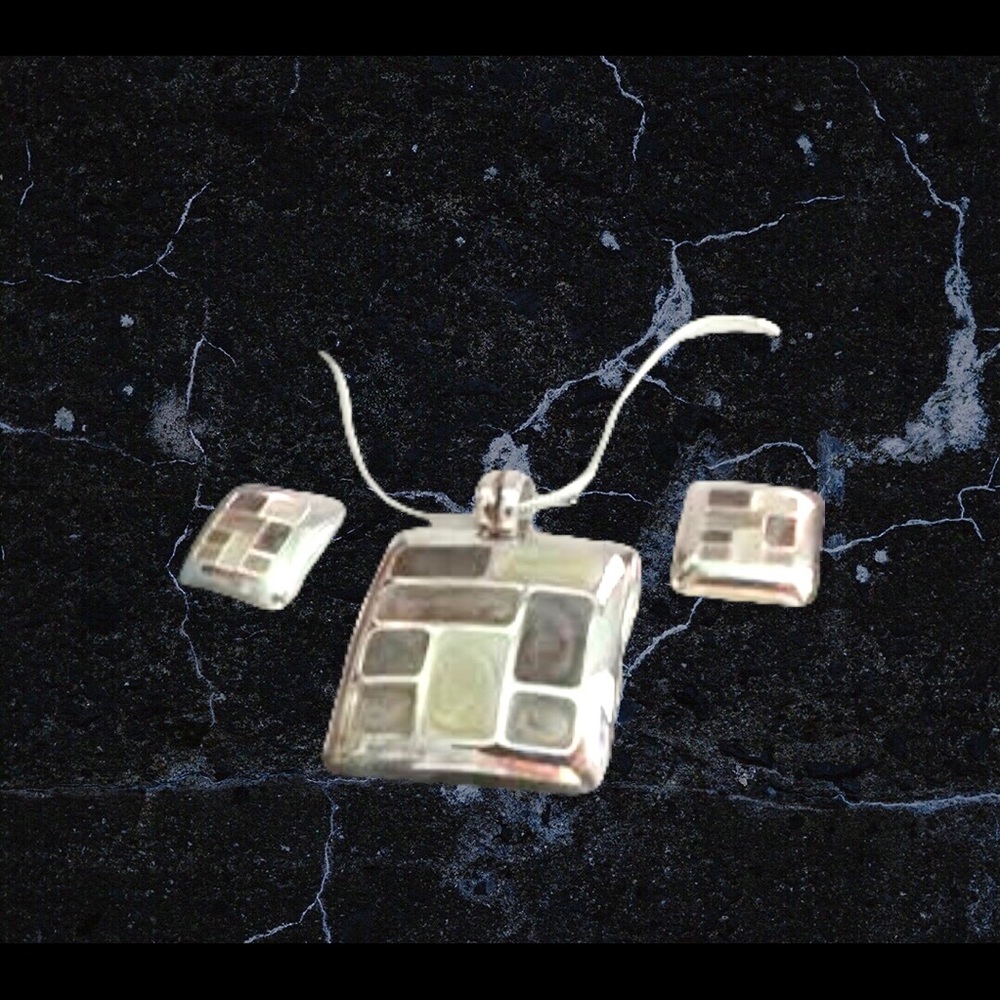 Vintage Worthington Necklace and Earring Set -Earth Tones Silver Setting